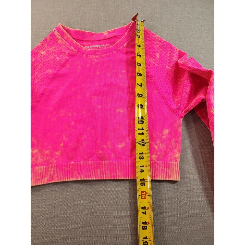 Women's Pink Tie-Dye Seamless 2-Piece Activewear Set | Long Sleeve Crop Top &... - Picture 3 of 12